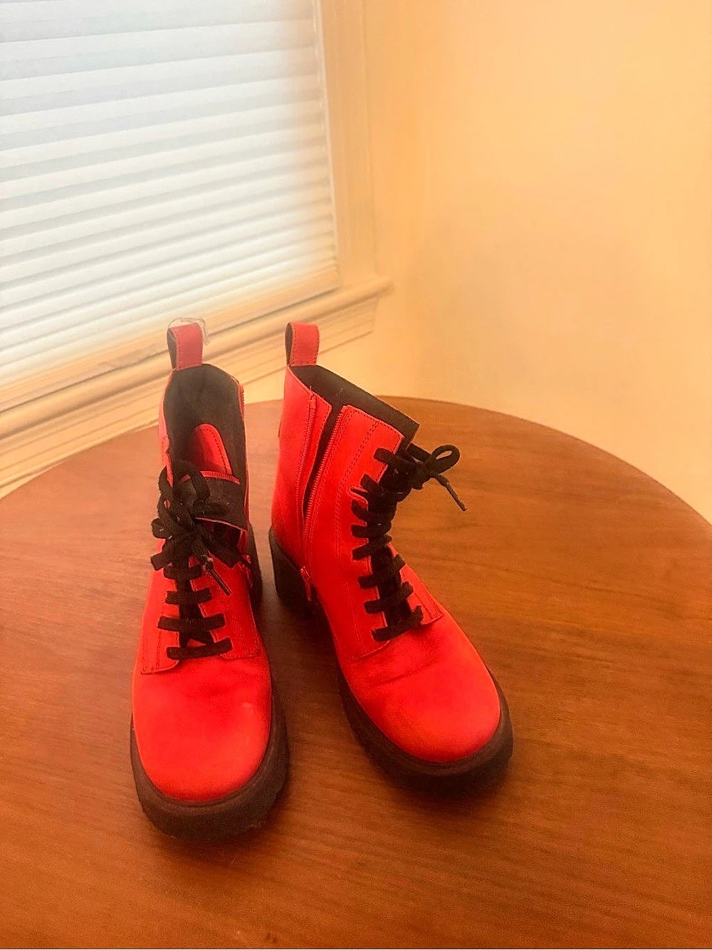 Camper Brutus Red Leather Lace-Up Boots Combat Boots